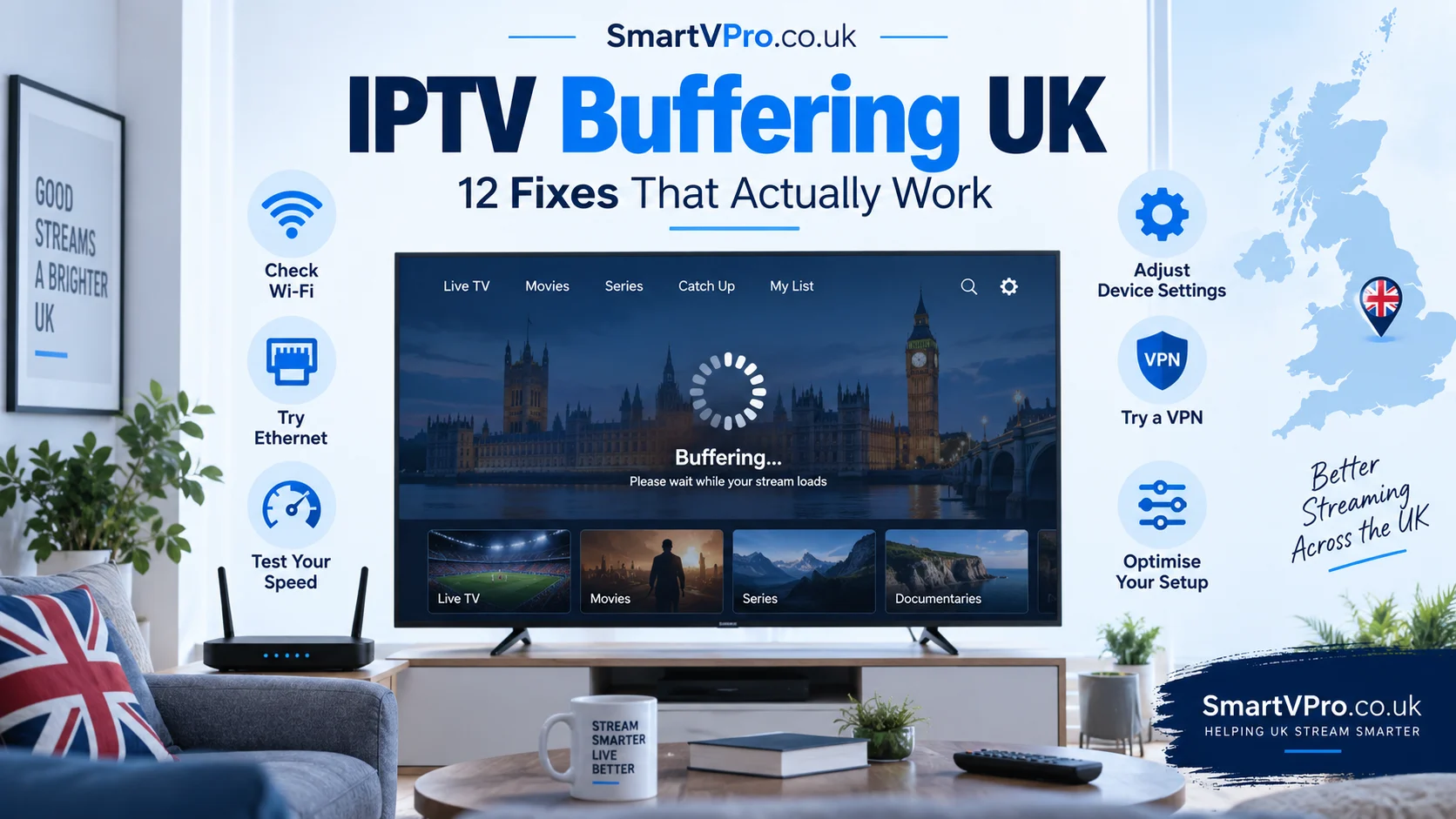 IPTV buffering UK guide: 12 fixes for Wi-Fi, device, cache, decoder, Ethernet, VPN and more to stop buffering fast
