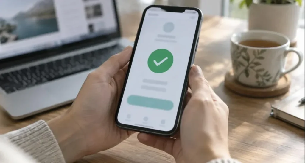 Paying for an IPTV UK subscription on a phone with a payment confirmation tick