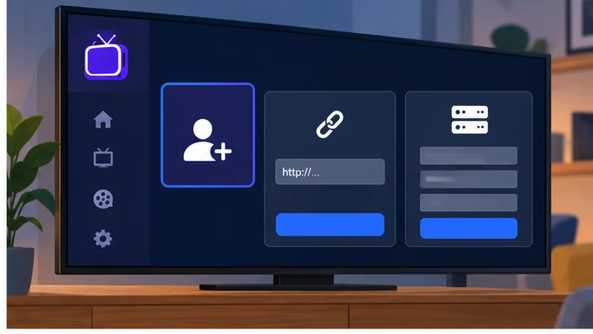 IPTV app add user screen offering Xtream Codes API login or an M3U playlist URL